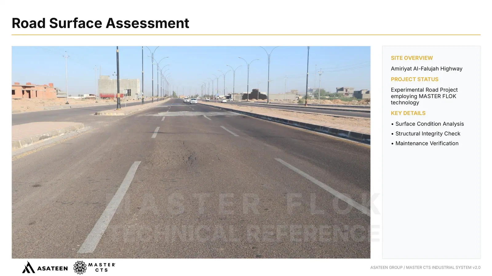 Road surface assessment on the Ameriyat Al-Sumood highway